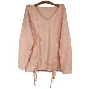 Women's 4X Pink Cable Knit Warm Winter Sweater